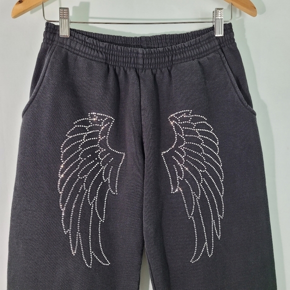 VTG 90's Women's Black Embellished Angel Wings Jogger Sz S Whimsygoth Streetwear - Picture 4 of 12